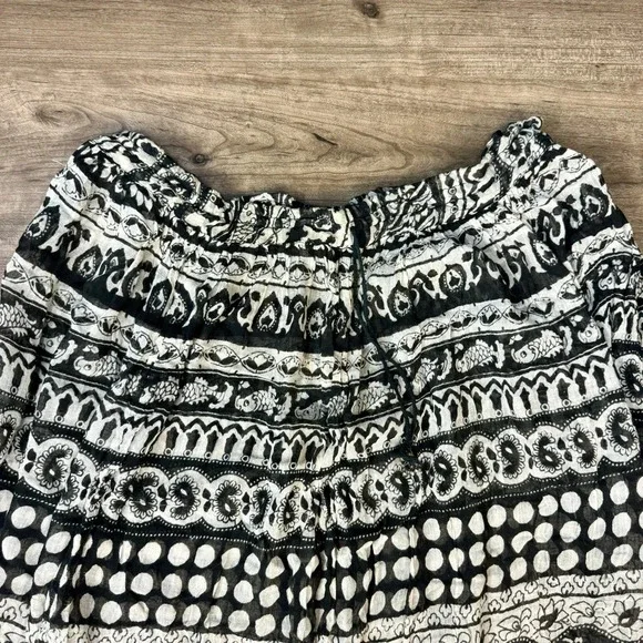 Cotton black and white full skirt all over pattern gauzy womens XL India Boho - Picture 8 of 10